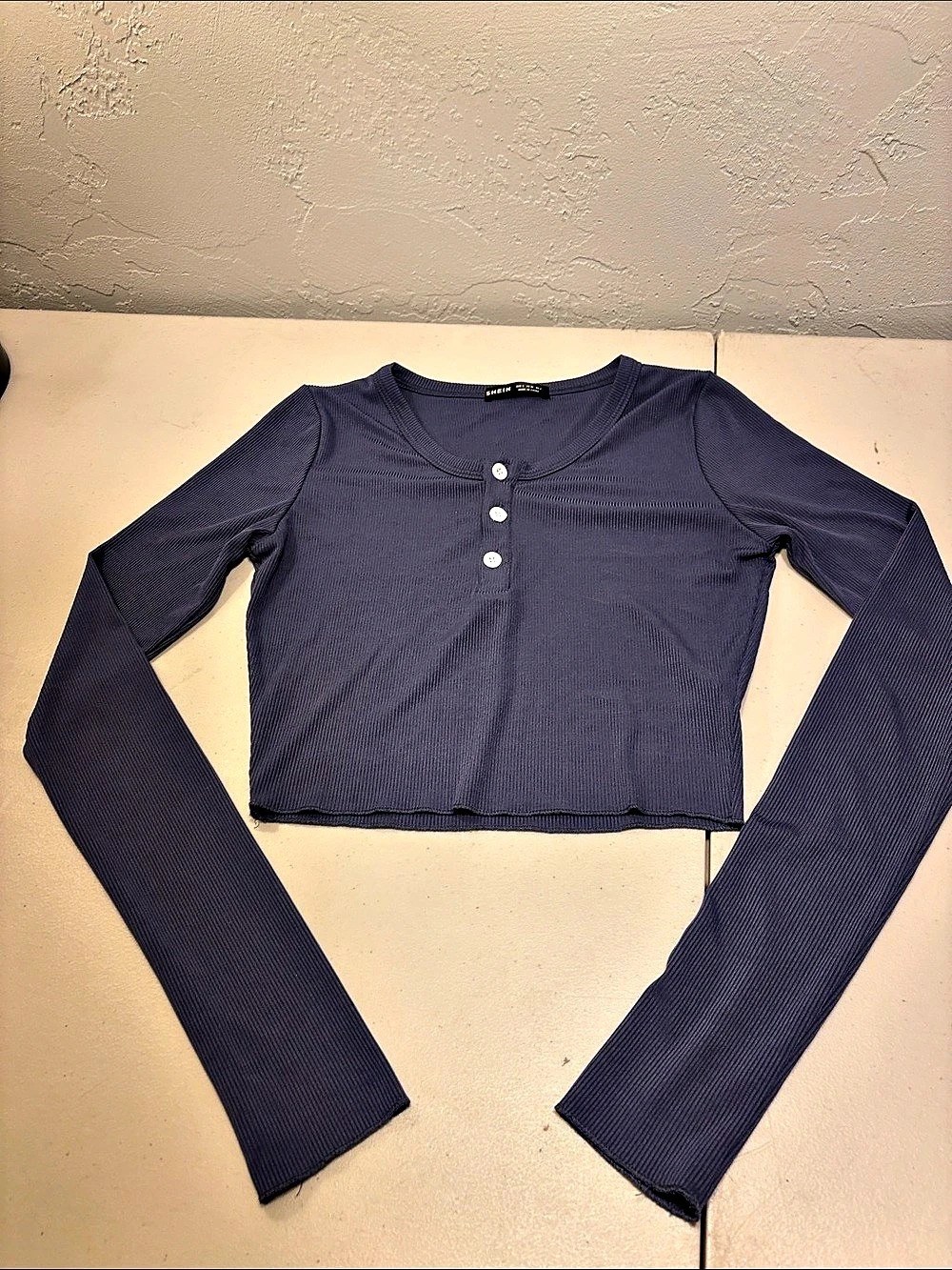 SHEIN Ribbed Cropped Long Sleeve Top Purple Medium